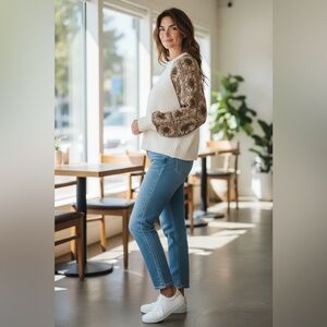 VICI Crochet Sleeve Textured Sweater, size S, NWOT